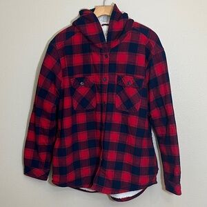 Boston Traders Red Navy Plaid Hooded Fleece Lined Jacket
